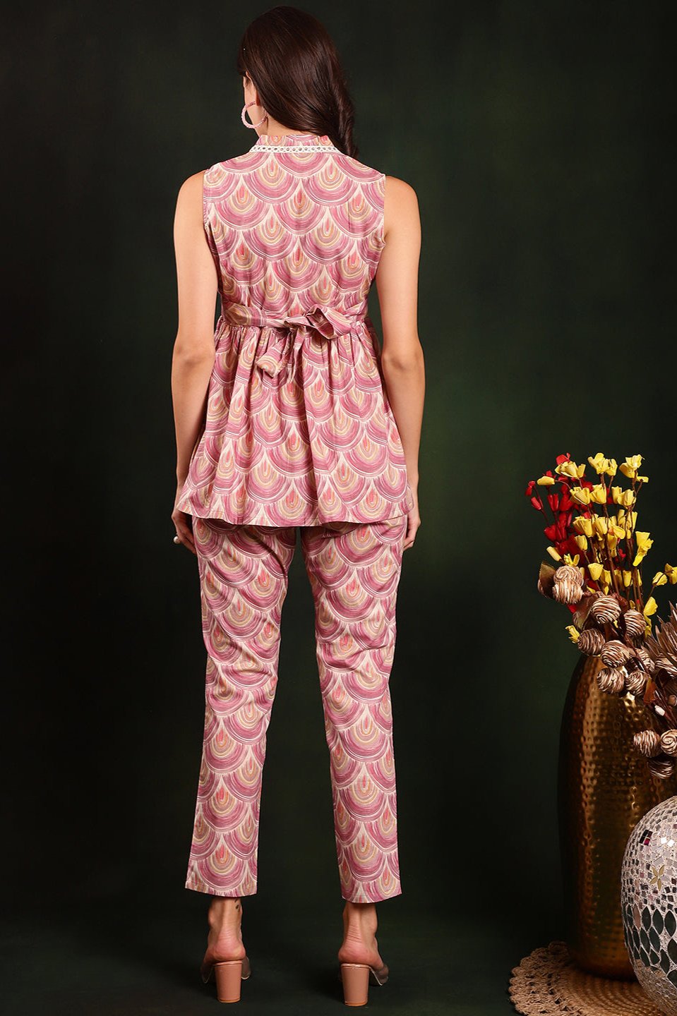 Back view of model styling Mauve co-ord outfit