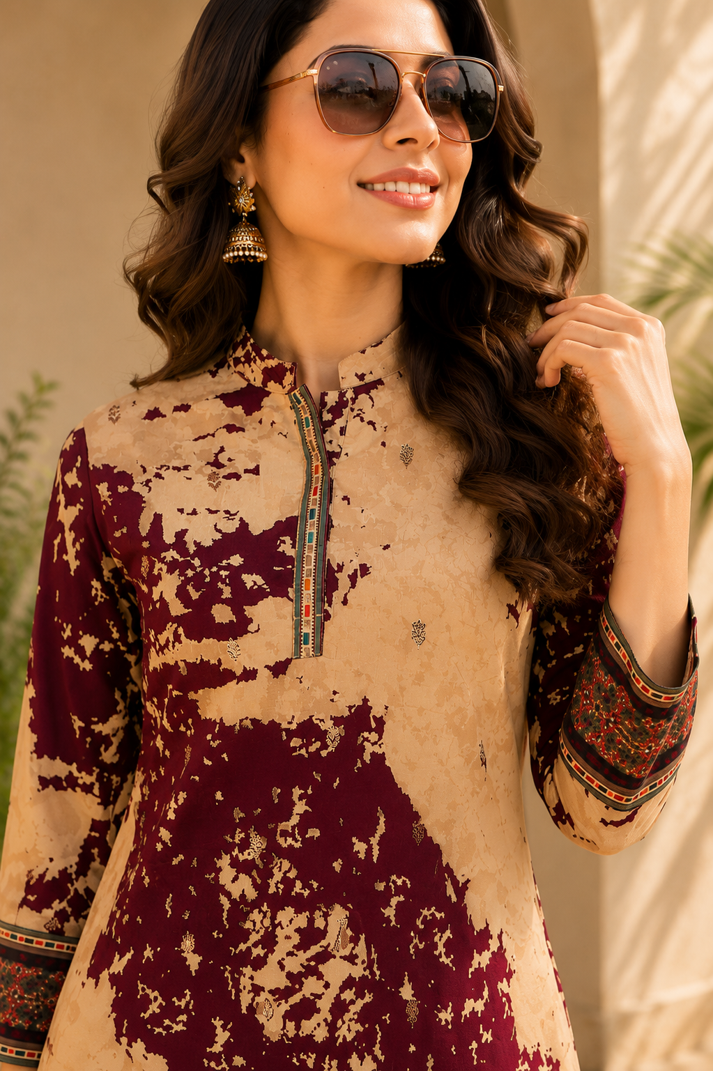 Purple Abstract Chanderi Silk Co-Ord Set Women 3/4th Sleeves
