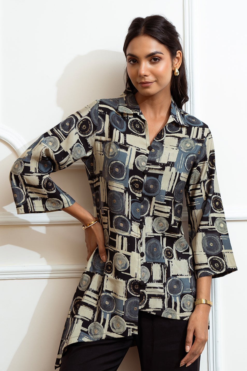 Black Color Abstract Printed Premuim Chanderi Co-ord Set