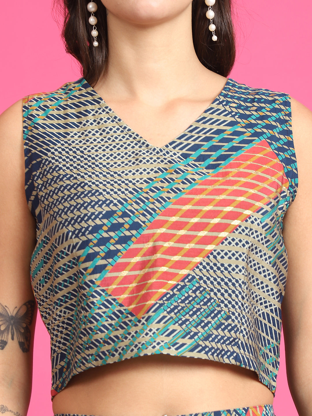 Woman wearing Navy Blue Abstract Co-Ord Set