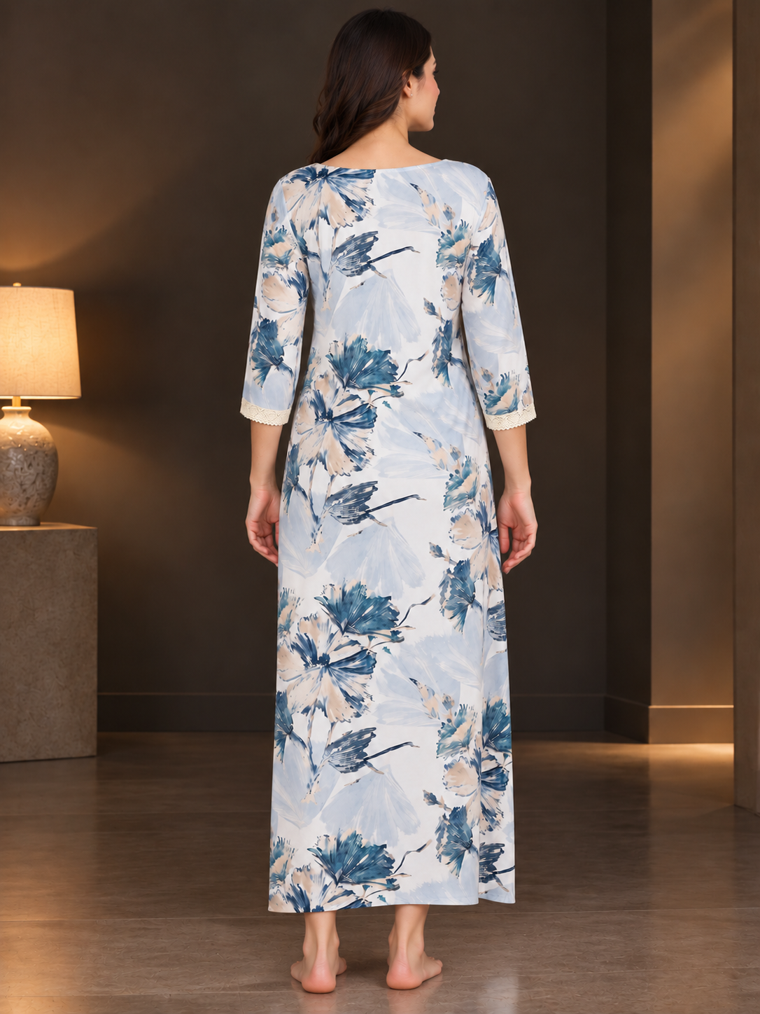 Blue Rayon Cotton Floral Dress | Claura