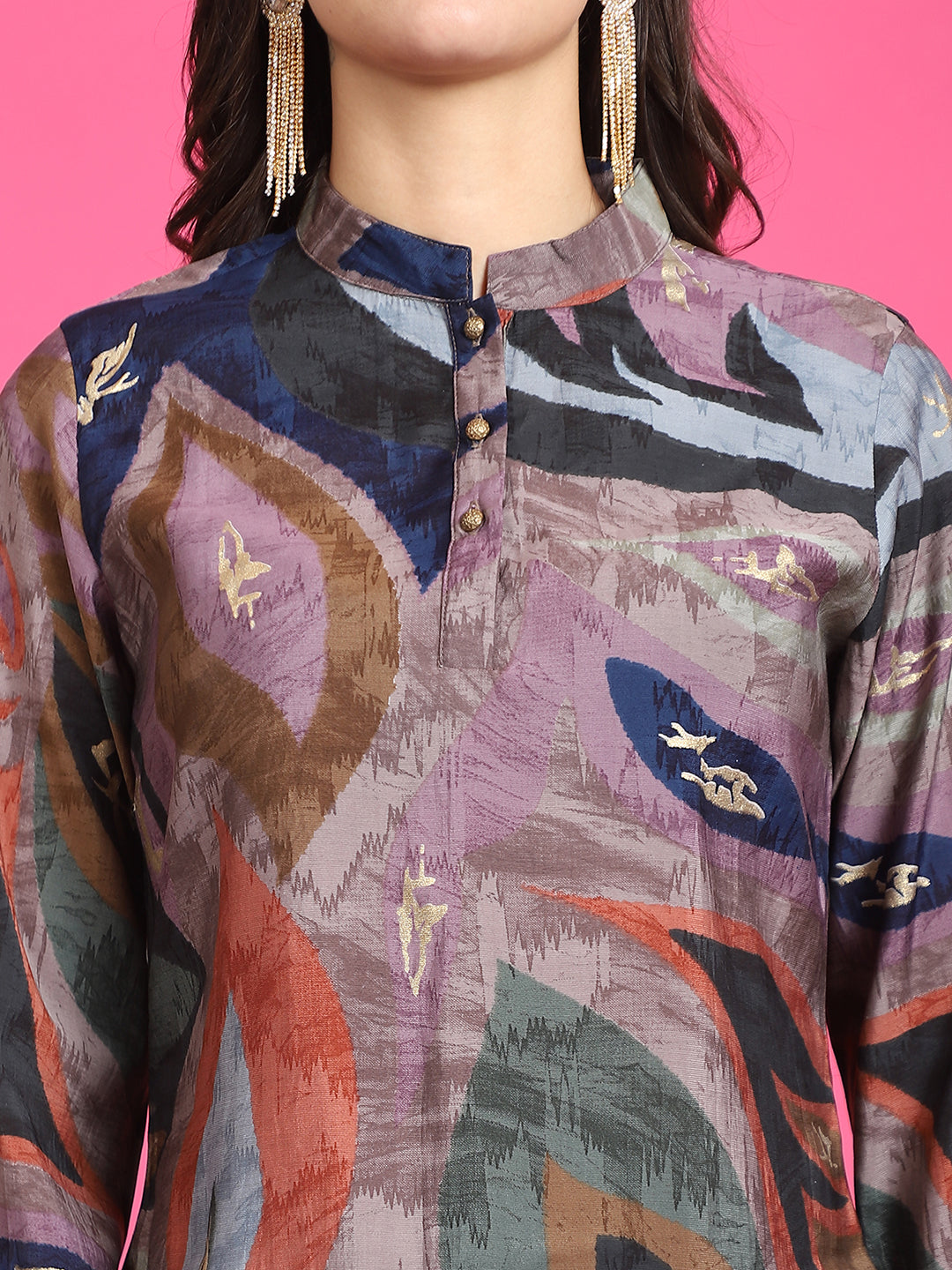 Mauve Abstract Printed Chanderi Silk Co-Ord Set for Women | Claura