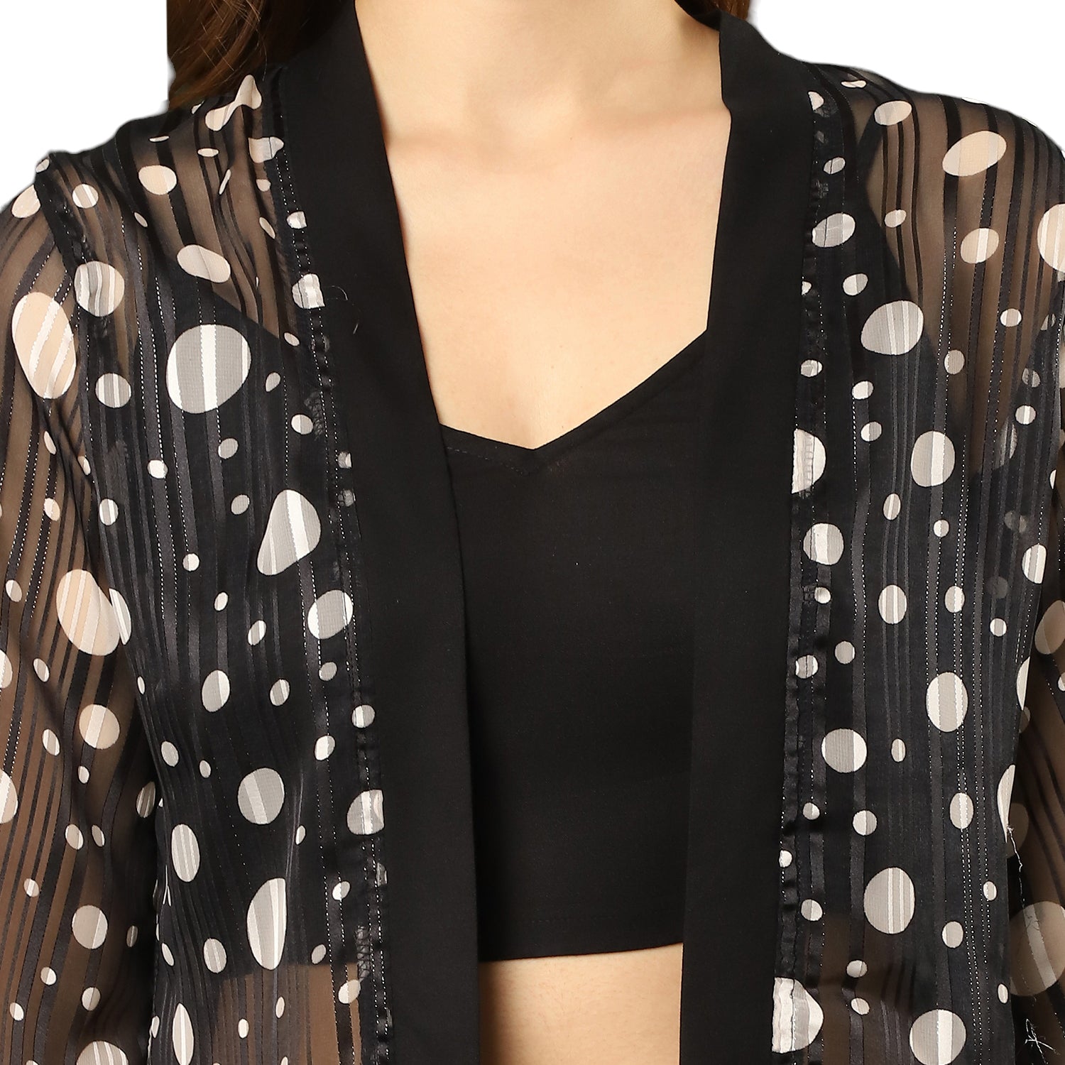 Black Color Georgette and Rayon Abstract Printed 3 pcs Top & Shorts with Robe Swimwear Cover-up Set