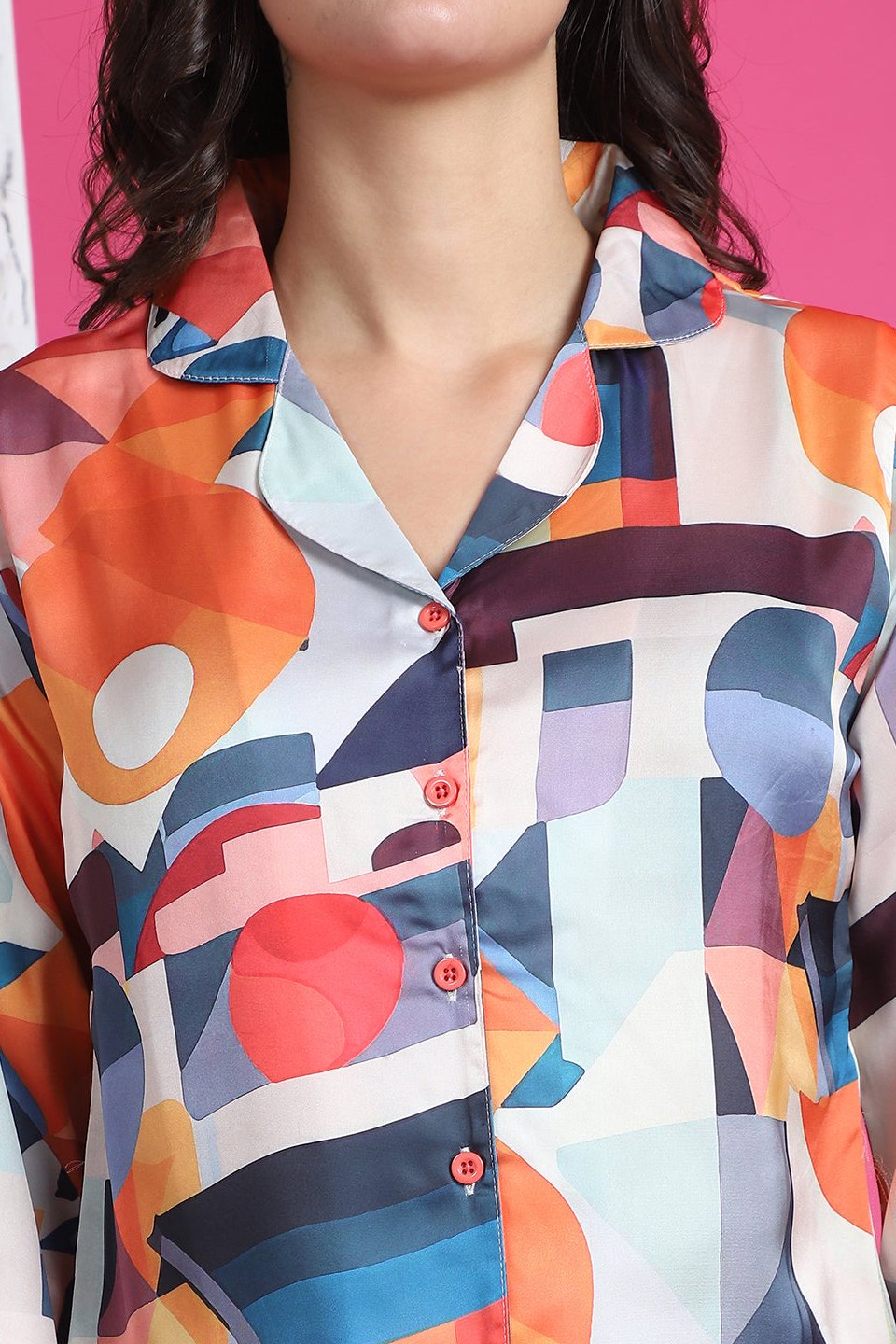Multi-Color Abstract Printed Satin Night Suit for Women by Claura