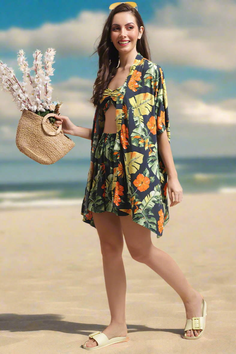 Woman wearing navy solid beach dress for women