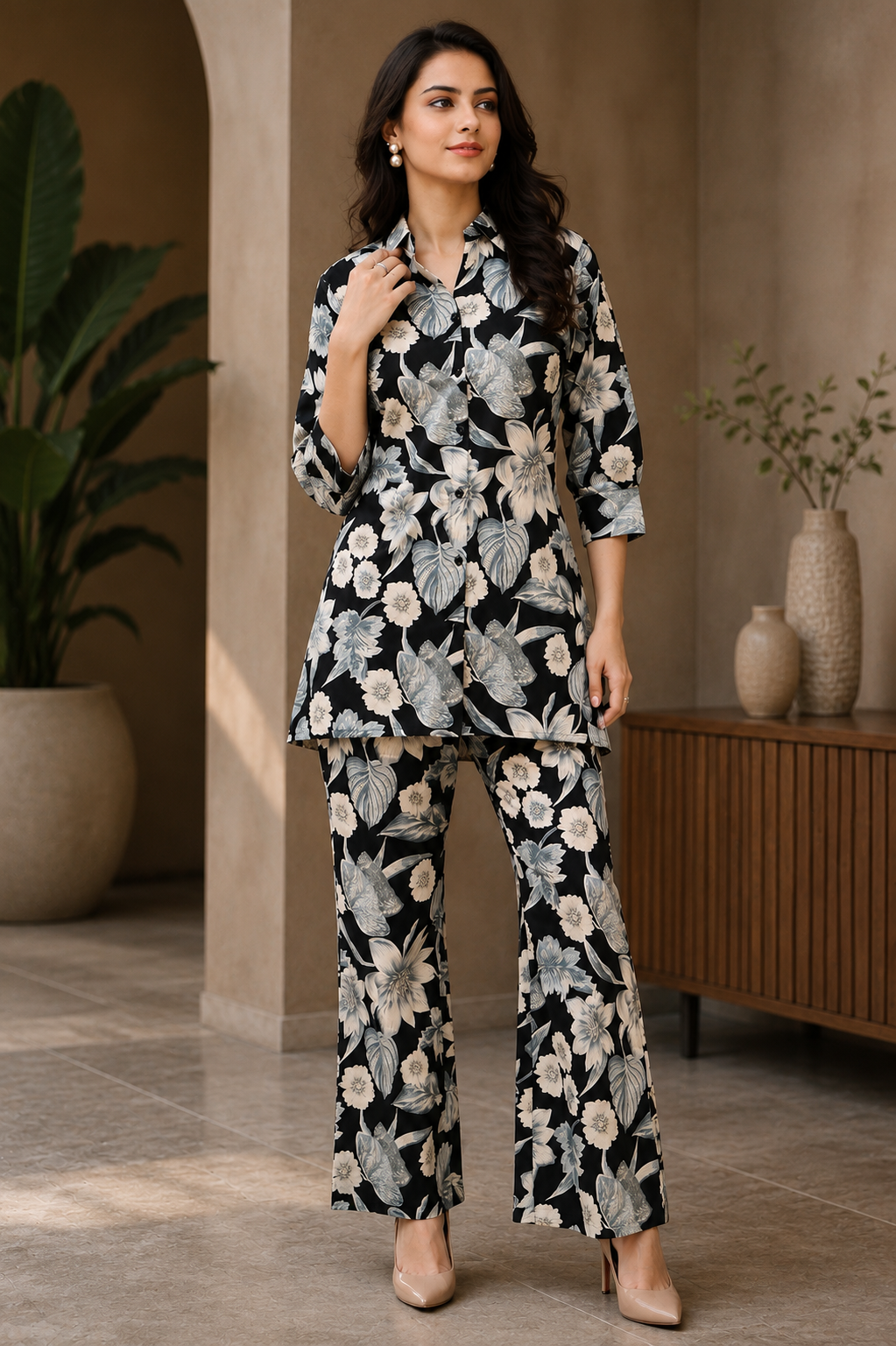 Black Floral Cotton Co-Ord Set for Women | Claura