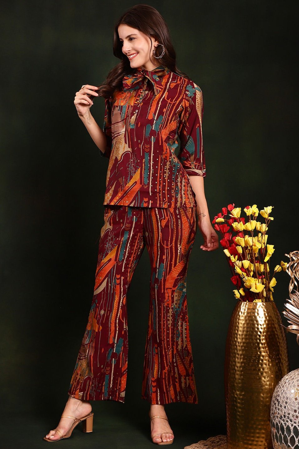 Purple Abstract Tunic Co-Ord Set with Trousers