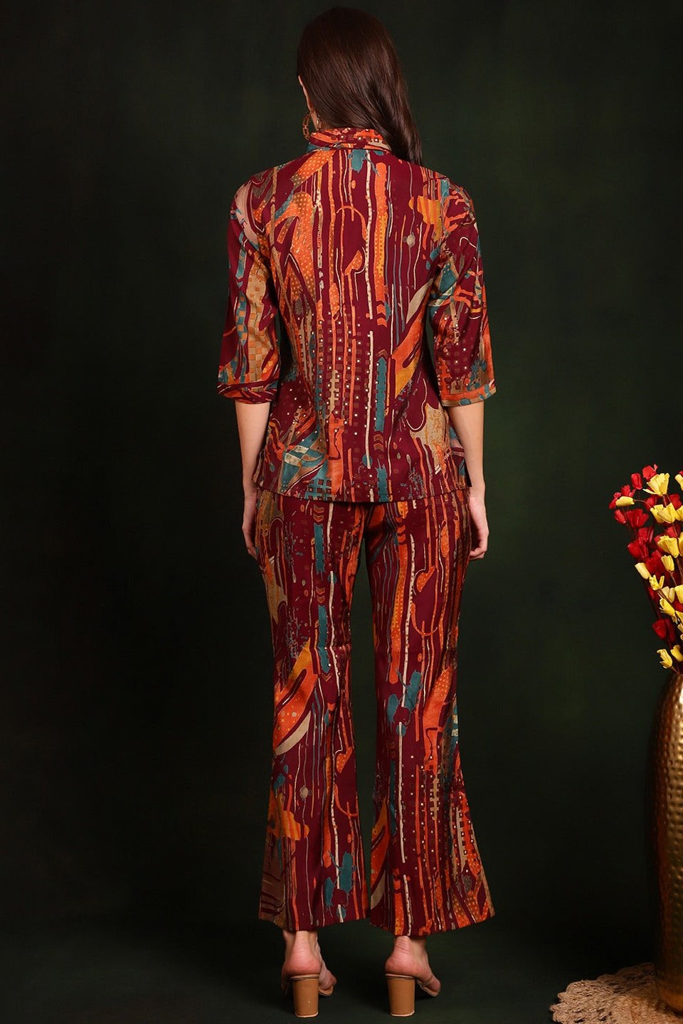 Purple Abstract Tunic Co-Ord Set with Trousers