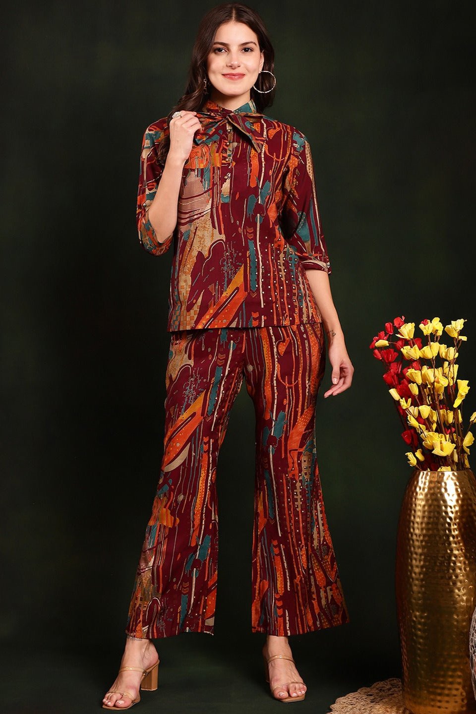 Woman wearing Purple Abstract Co-Ord Set