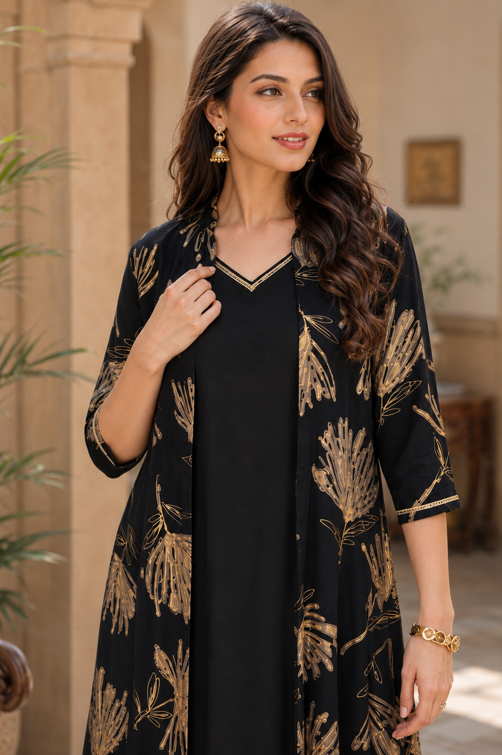 Black Chanderi Silk Floral Printed Dress for Women | Claura
