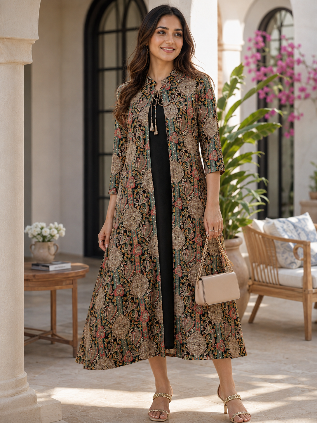 Black Floral Rayon Dress for Women| Claura