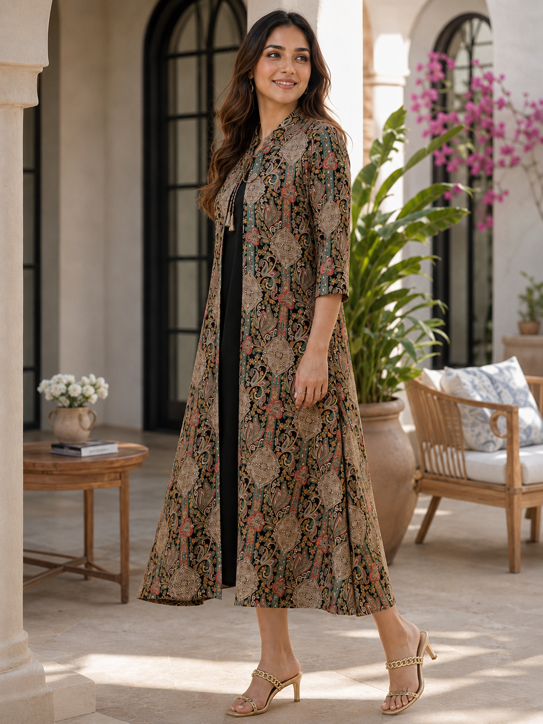 Black Floral Rayon Dress for Women| Claura