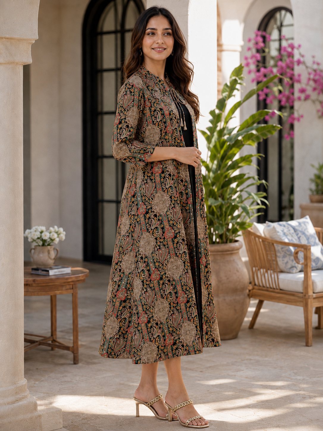 Black Floral Rayon Dress for Women| Claura