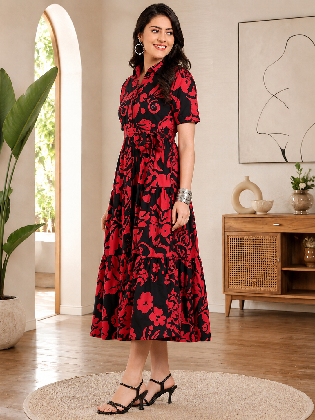 Black Cotton Floral Dress | Claura