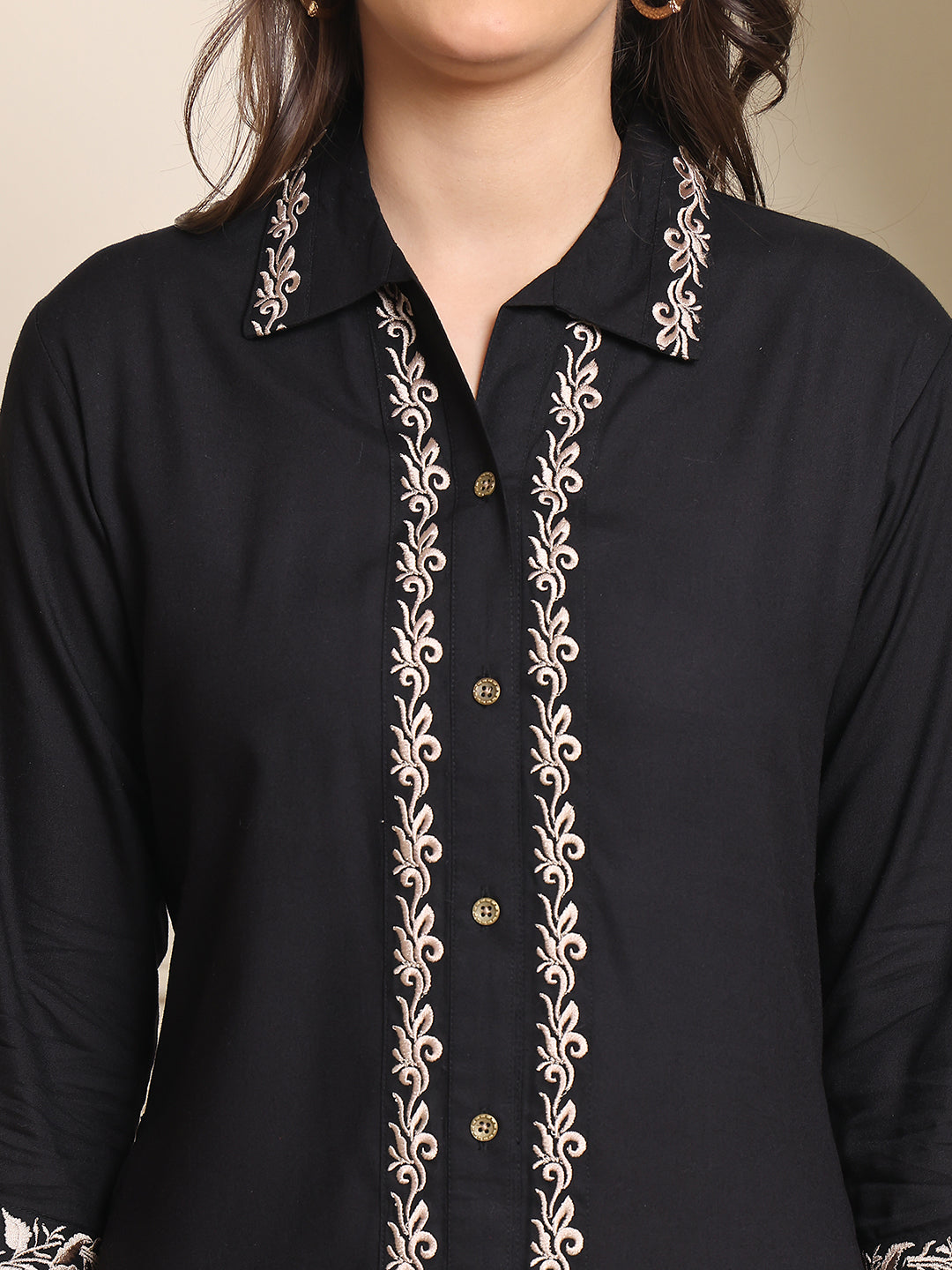 Black Colour Embroidered Printed Viscose Rayon Dress For Women