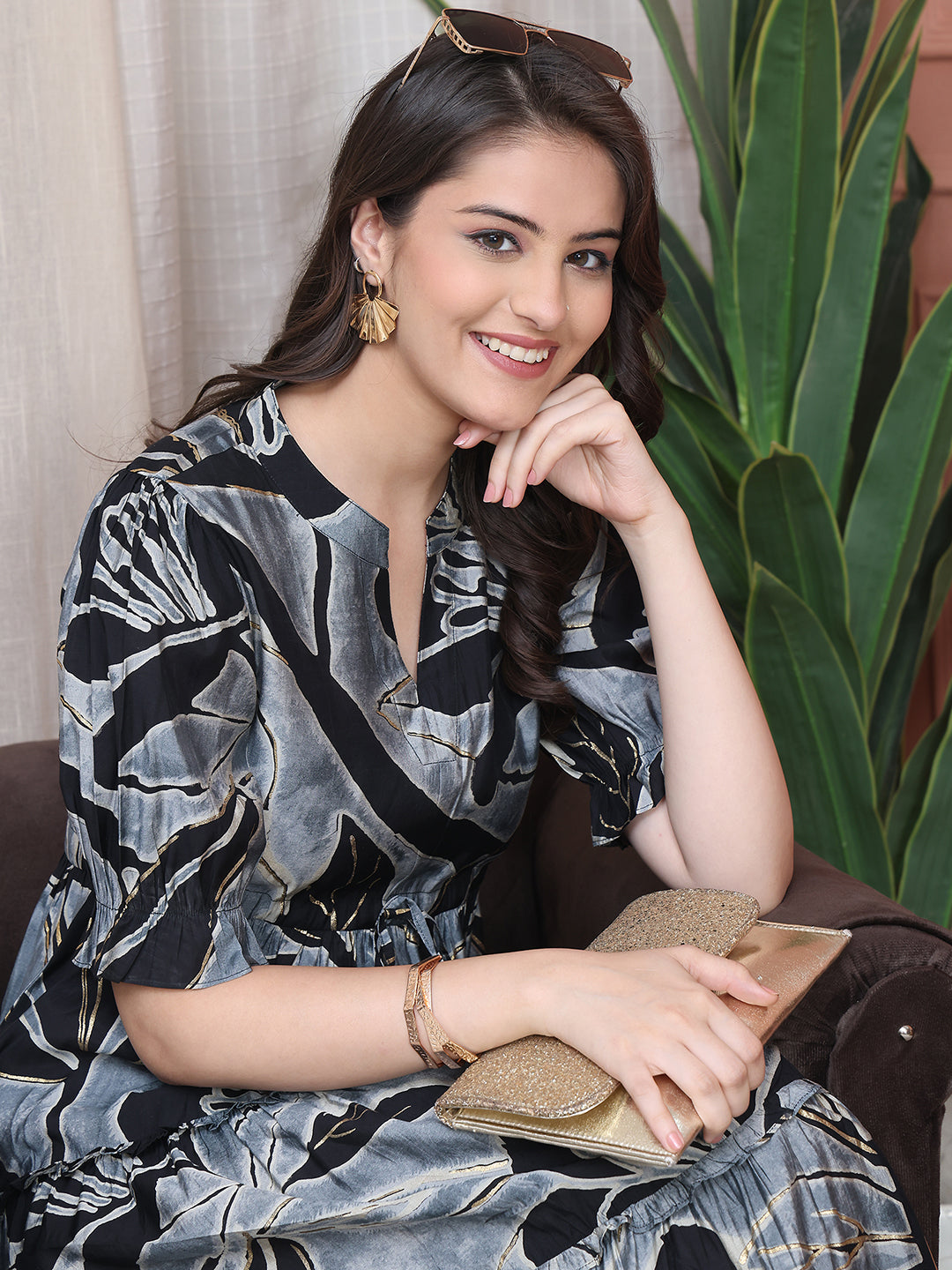 Close-up of Chanderi fabric detail on Black Dresses for Women