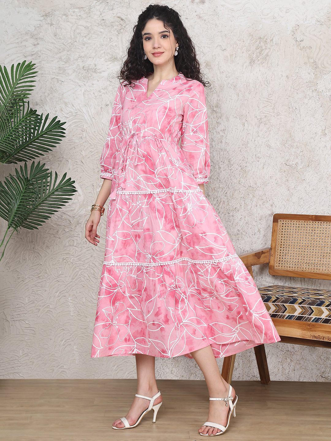 Close-up of cotton fabric detail on pink dresses for women