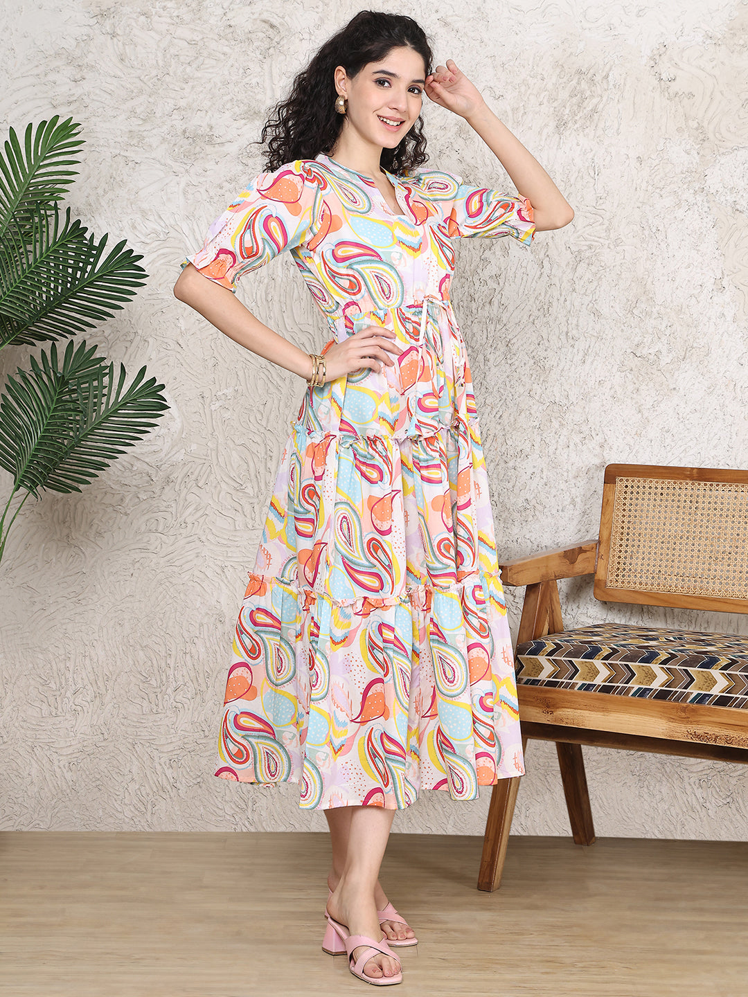 Multi Colour Floral Printed Pure Cotton Dress For Women