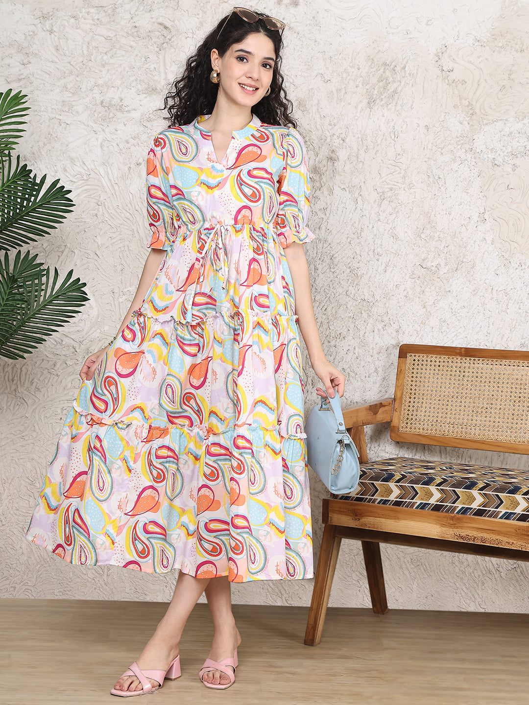 Multi Colour Floral Printed Pure Cotton Dress For Women