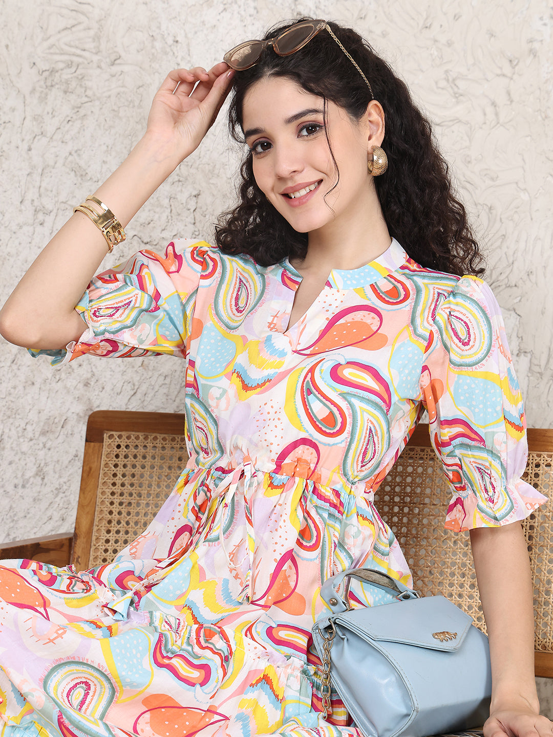 Multi Colour Floral Printed Pure Cotton Dress For Women