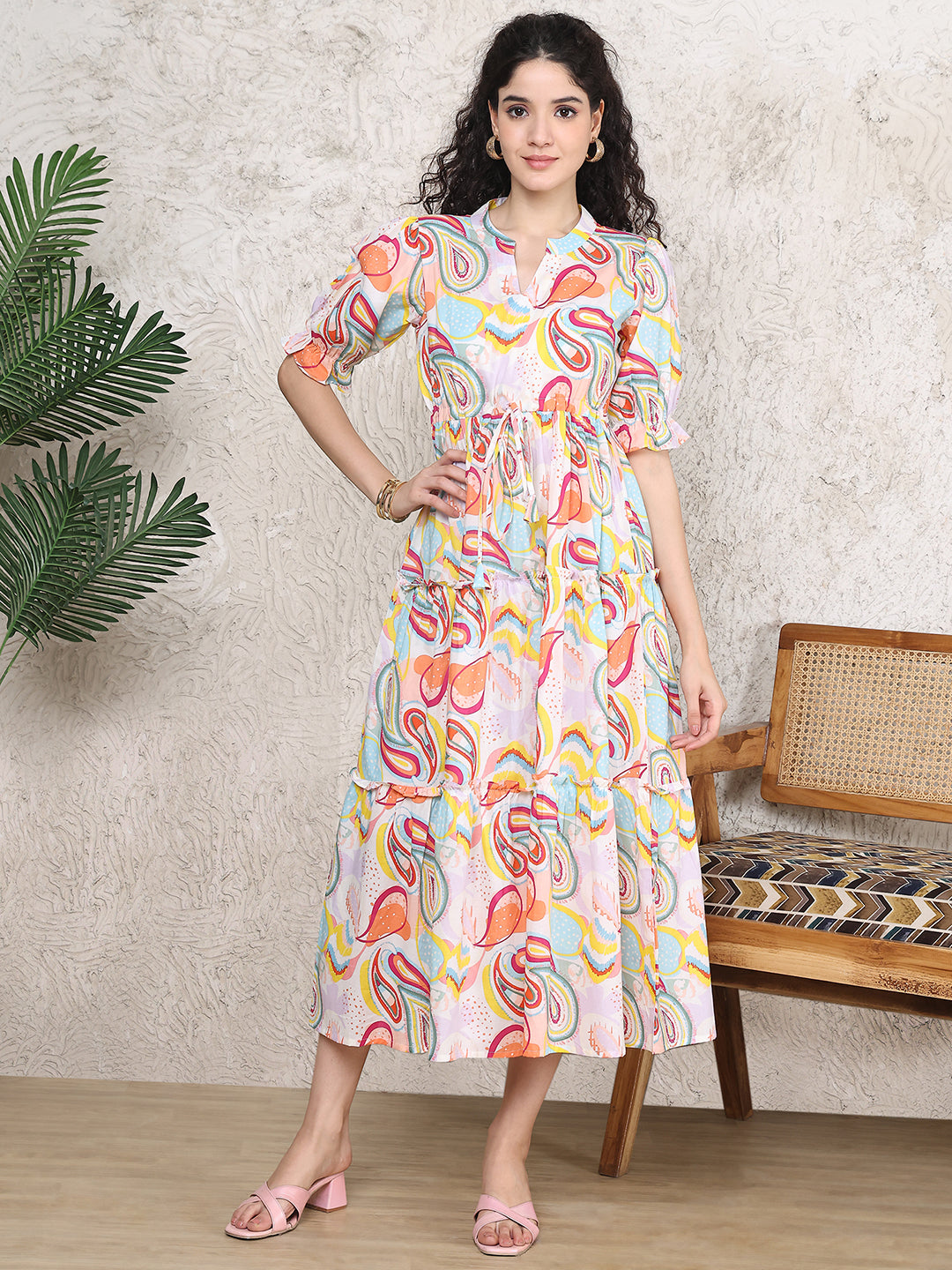 Multi Colour Floral Printed Pure Cotton Dress For Women