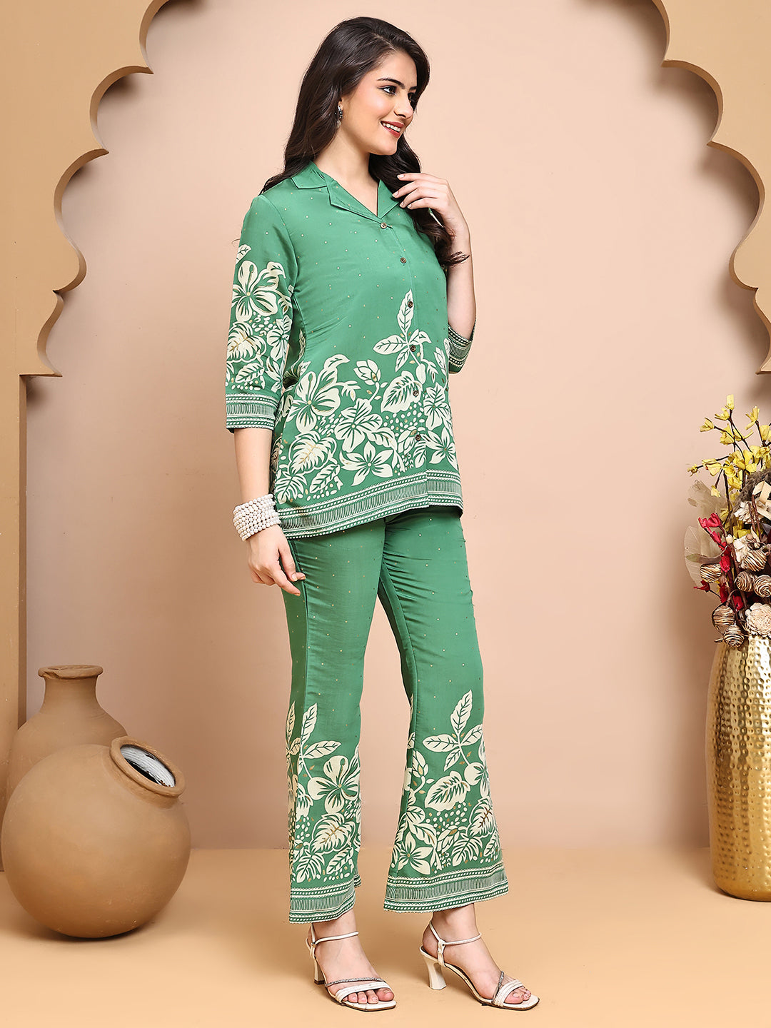 Green Co-Ord Set with matching trousers and tunic top