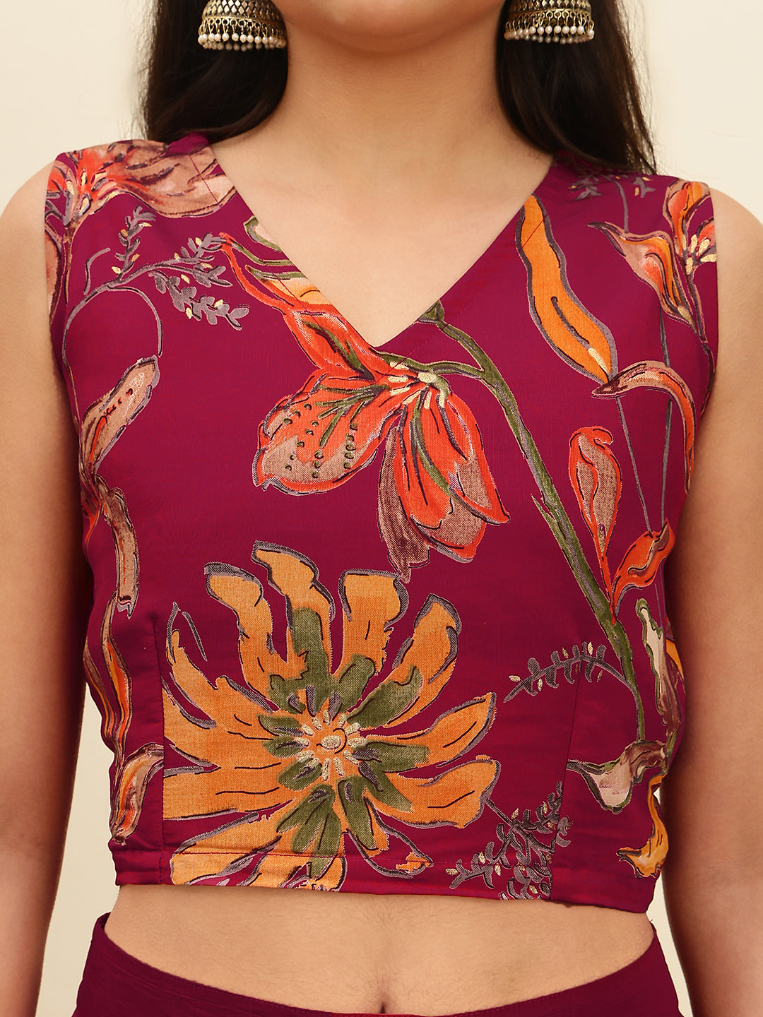 Red Floral Printed Chanderi Silk Co-Ord Set for Women | Claura