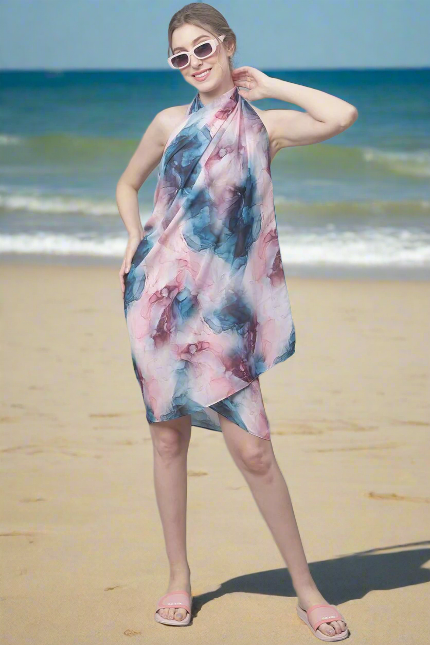 Multi Color Abstract Printed Georgette Coverup Beachwear Sarong For Woman