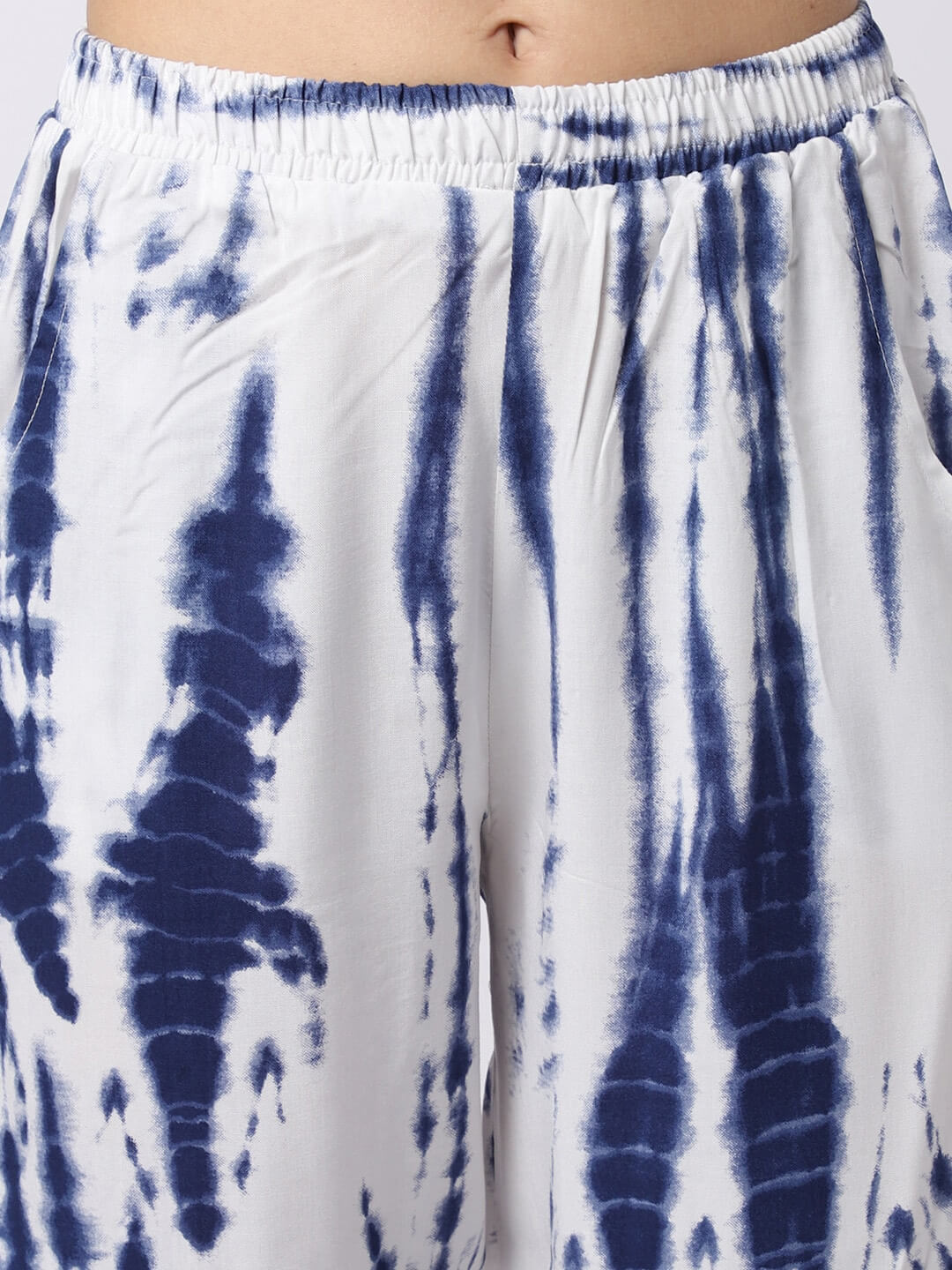 Navy Blue Tie-Dye Printed Viscose Rayon Night Suit for Women by Claura