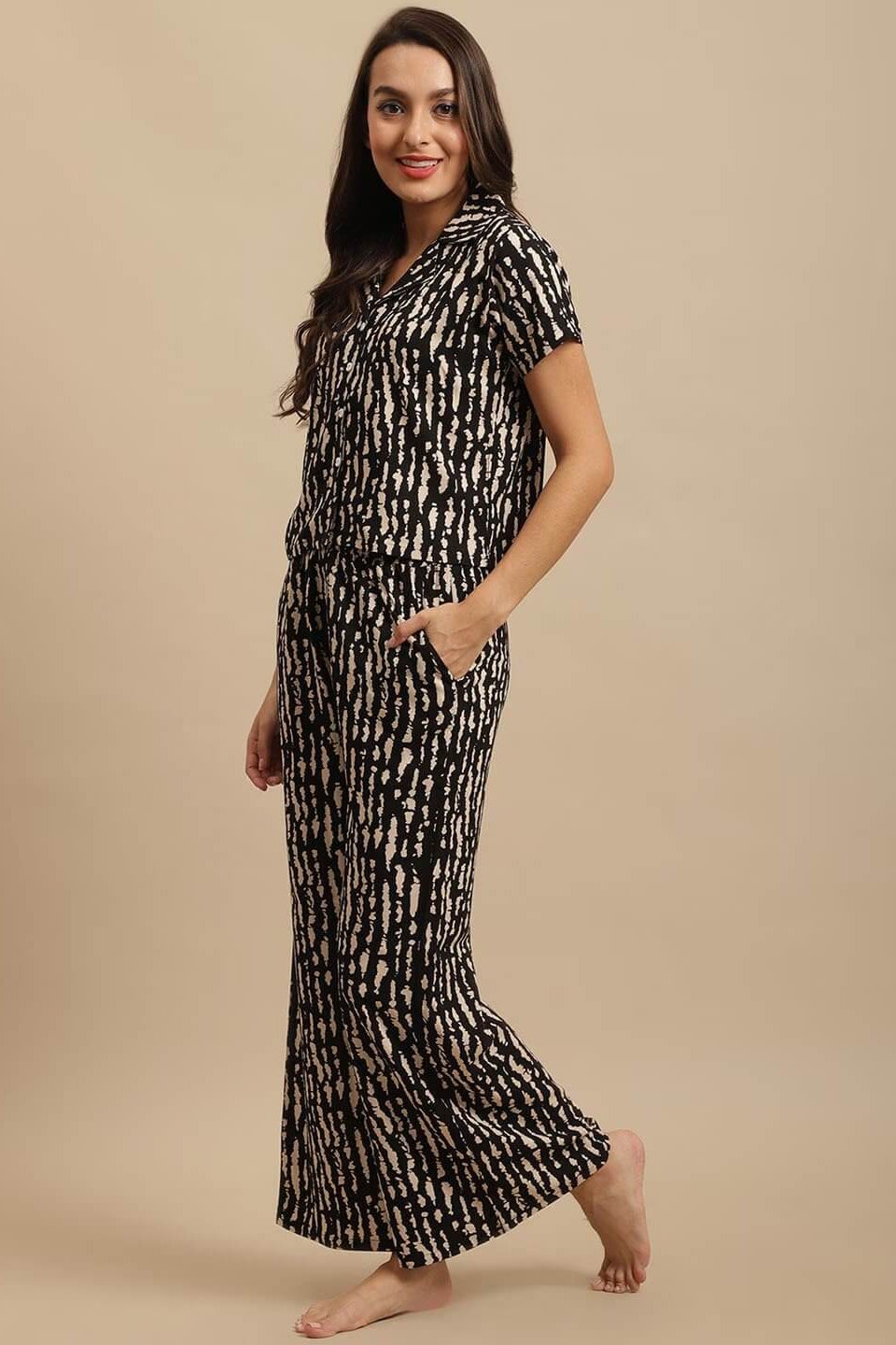 Black Tie and Dye Viscose Rayon Night Suit for Women by Claura