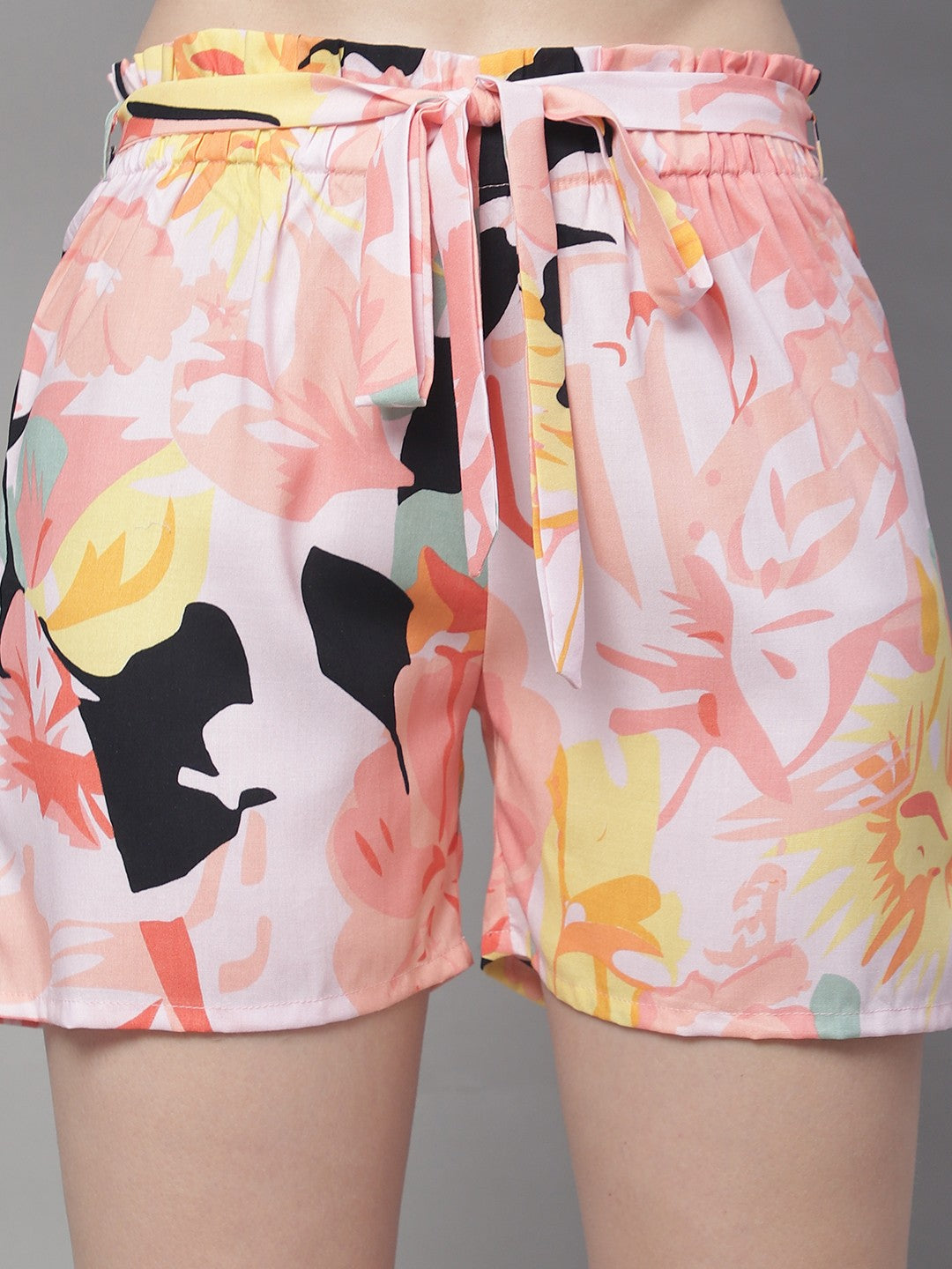 Multi Color Abstract Printed Viscose Rayon Shorts For Woman Claura Designs Pvt. Ltd. Lounge Shorts Abstract, Loungeshort_size, multi color, Rayon, short