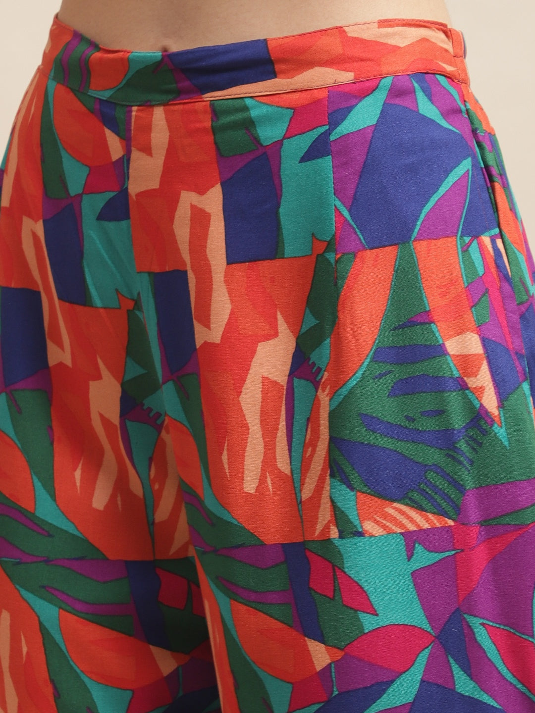 Multi Color Abstract Printed Viscose Rayon Pyjama & Top Beachwear For Woman Claura Designs Pvt. Ltd. Beachwear Beachwear, Beachwear_size, Coverup, multi color, Rayon, Swimwear