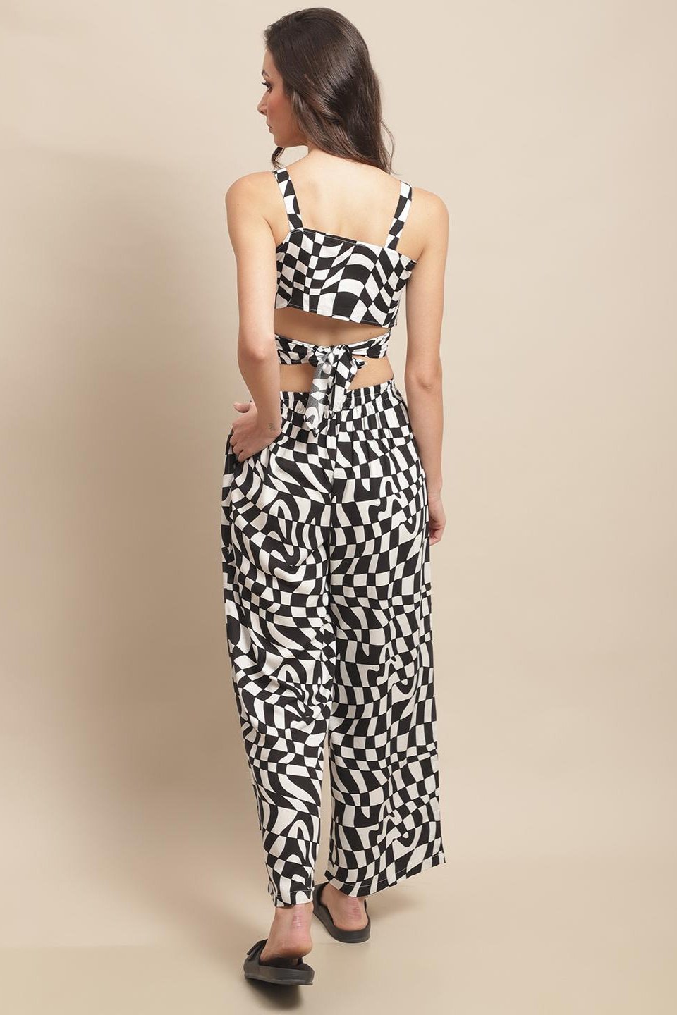 Close-up of viscose rayon fabric on black & white beach dress