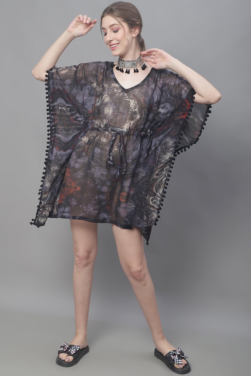 Woman wearing Black Solid Beach Dress for Women