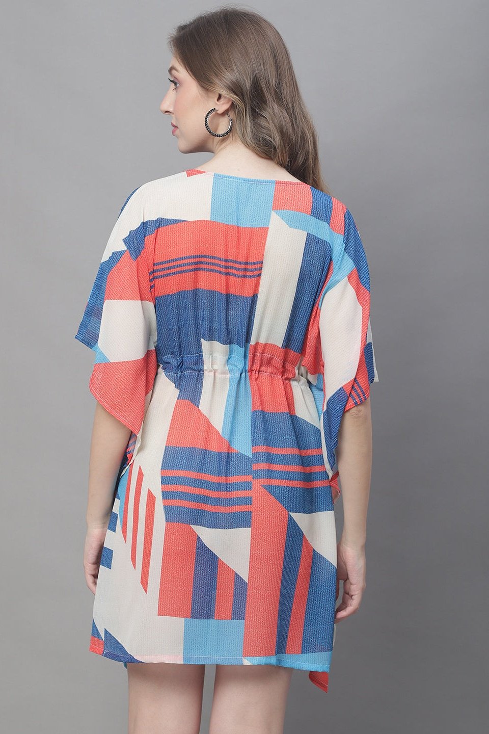 Blue Color Abstract Georgette Coverup Beachwear Kaftan For Woman Claura Designs Pvt. Ltd. Kaftan blue, Coverup, Georgette, kaftan, Kaftan_allsizes, Printed, Swimwear, V-Neck