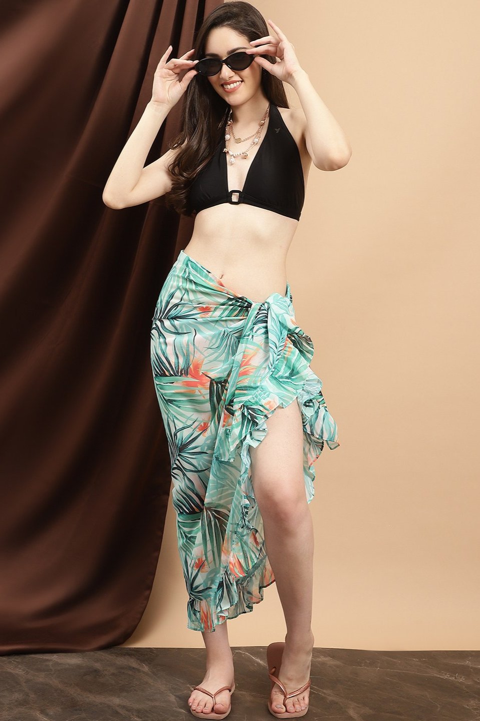 Woman wearing Green Solid Beach Dress for Women