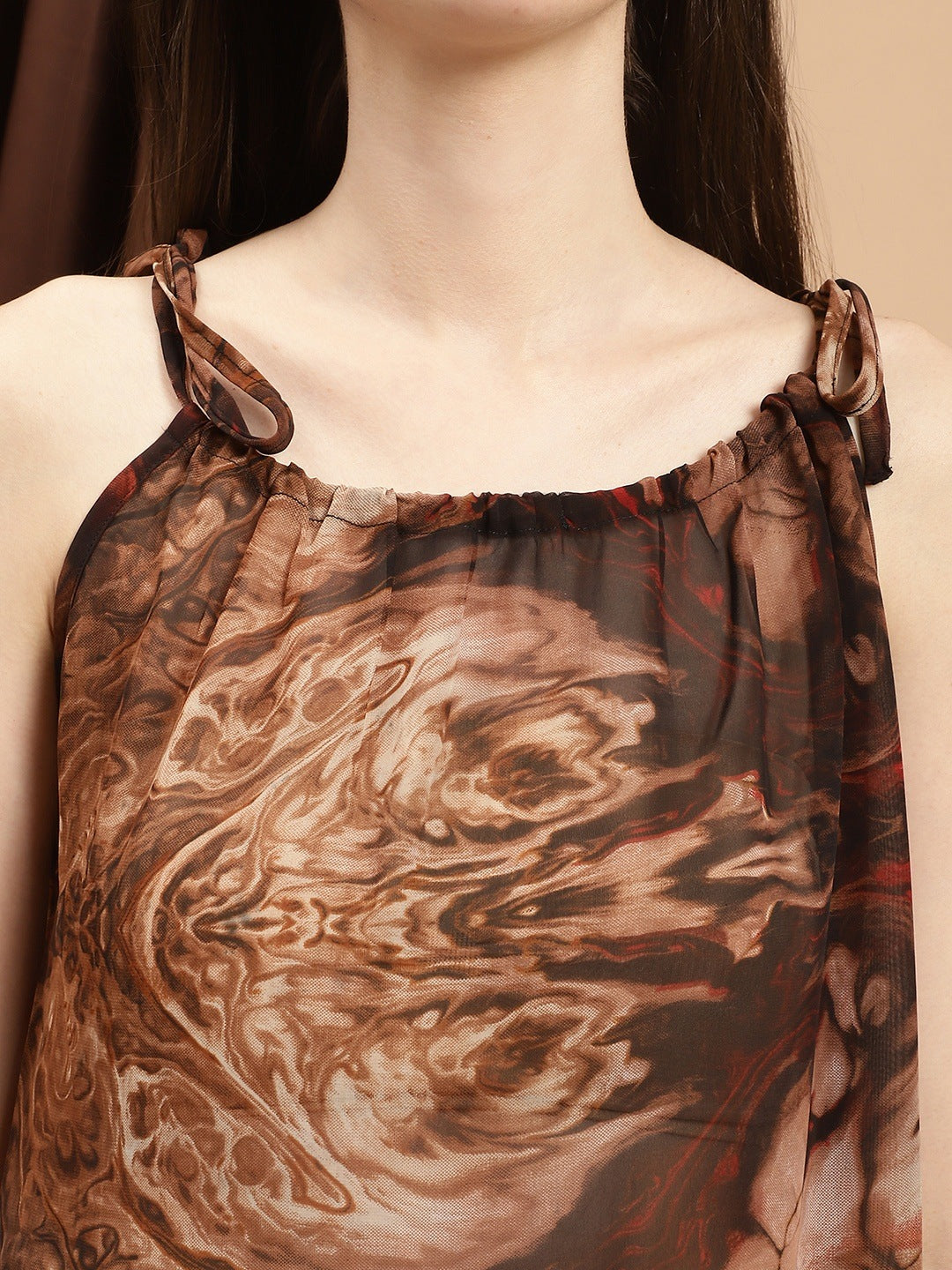 Brown Color Abstract Printed Georgette Swimwear For Women Claura Designs Pvt. Ltd. Beachwear Beachwear, Beachwear_size, brown, Coverup, Georgette, Nightdress, Swimwear, Women
