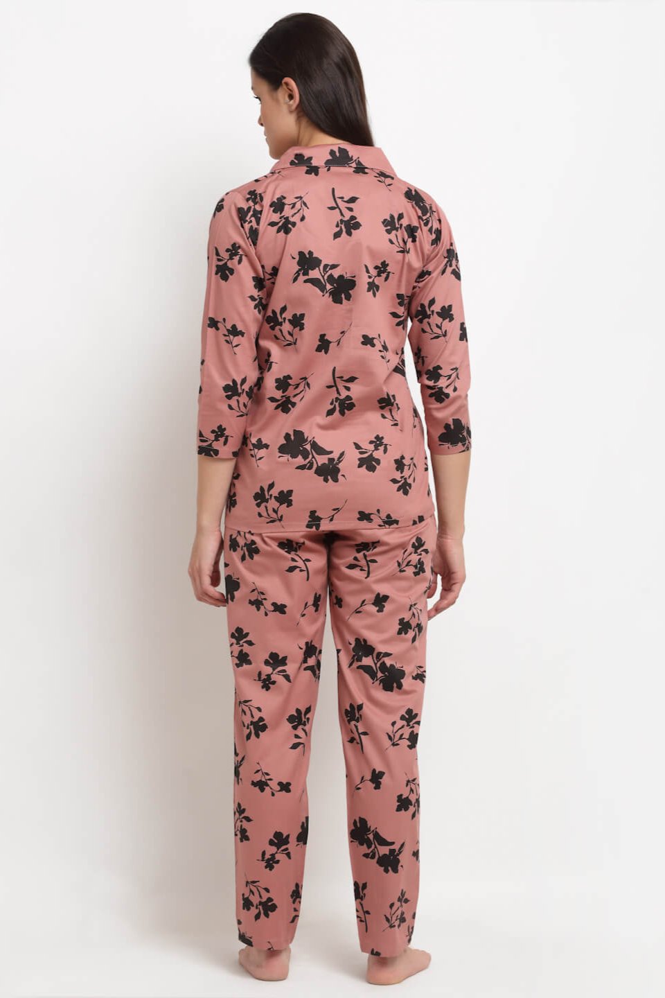 Rust Color Floral Printed Rayon Night Suit for Women by Claura