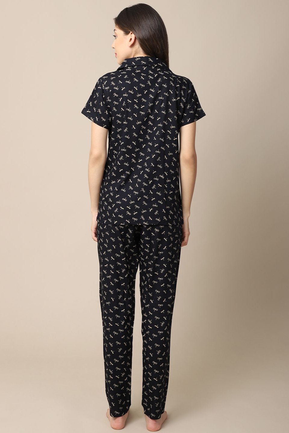 Black Color Graphic Printed Cotton nightsuit For Women Claura Designs Pvt. Ltd. Nightsuit Black, Nightsuit, Short Sleeves, Sleepwear