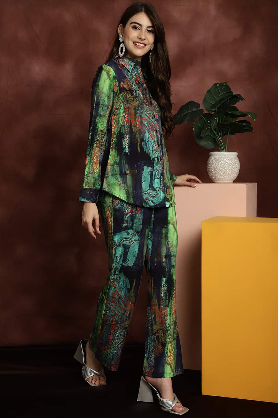 Lifestyle shot of Abstract Printed Shirt and Trouser Set