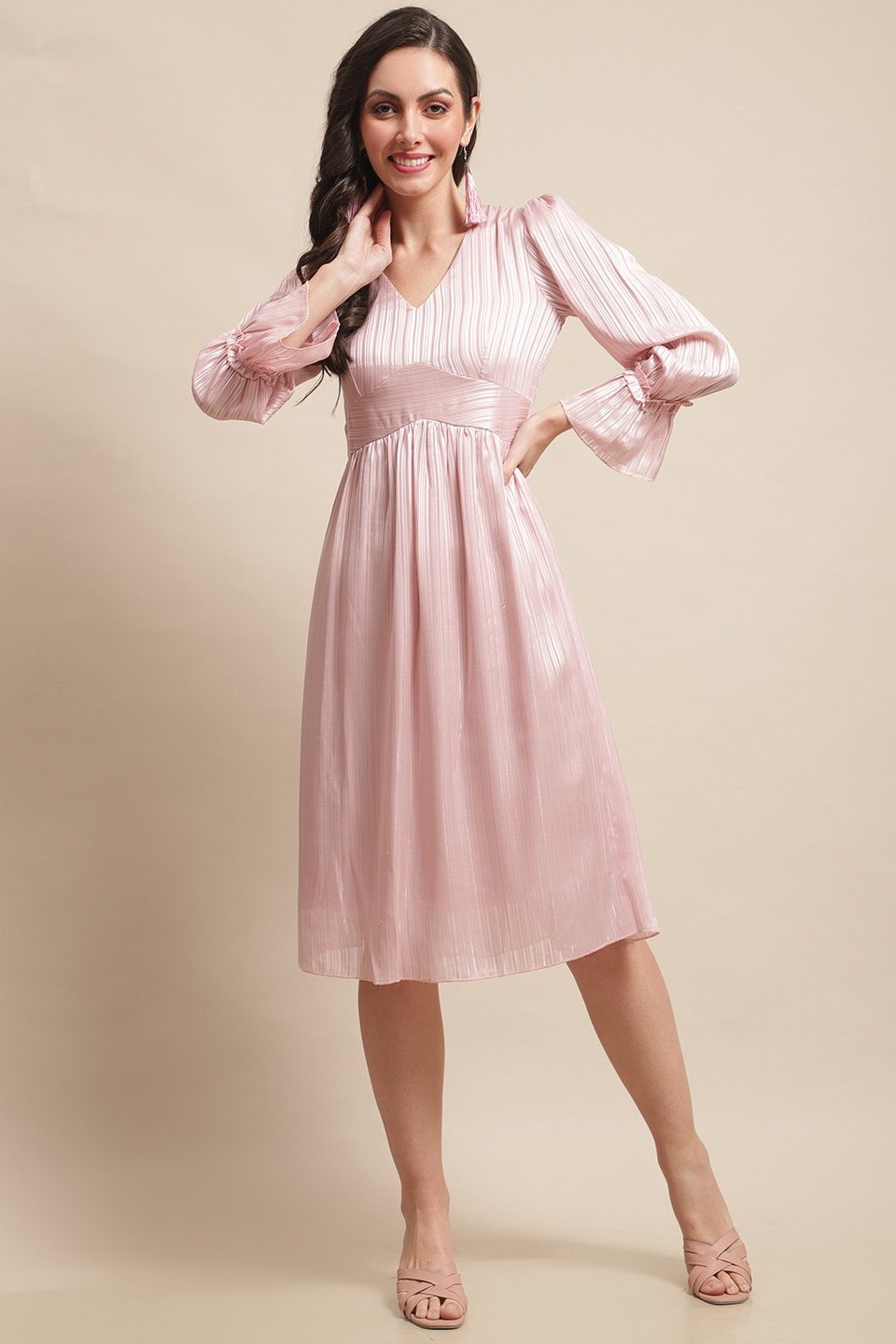Pink Color Floral Printed Georgette Dress For Women Claura Designs Pvt. Ltd. Ethic dress Dresses, Floral, Georgette, Long Sleeves, Party wear, Pink, solid