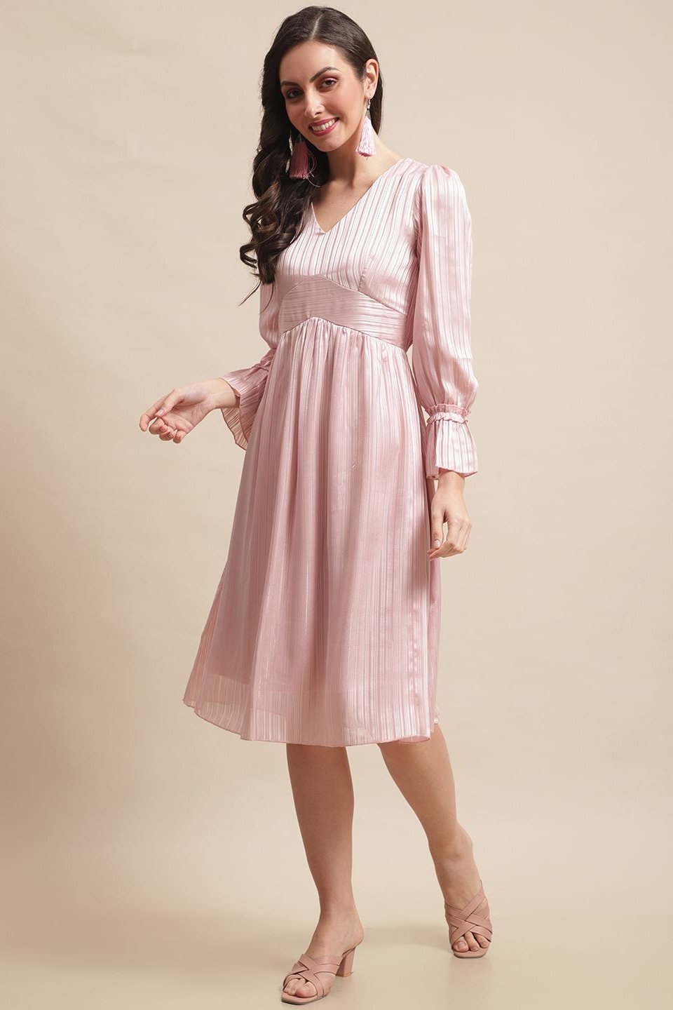 Pink Color Floral Printed Georgette Dress For Women Claura Designs Pvt. Ltd. Ethic dress Dresses, Floral, Georgette, Long Sleeves, Party wear, Pink, solid