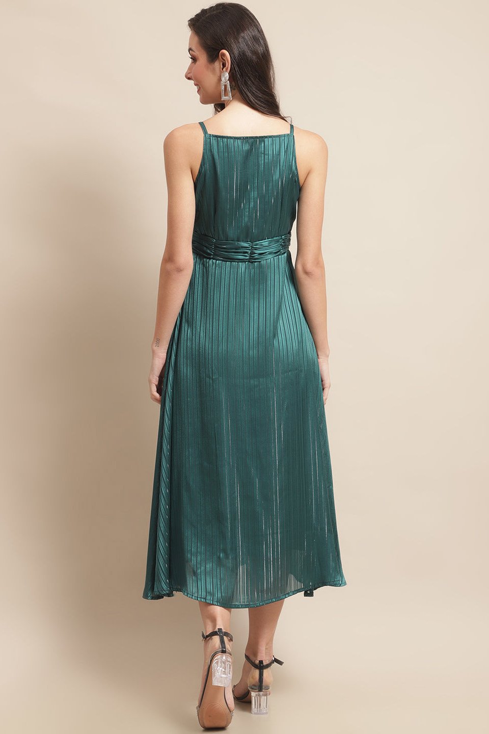 Green Color Solid Printed Self Design Georgette Dress For Women Claura Designs Pvt. Ltd. Ethic dress Dress, Dresses, Georgette, Green, Party wear, Solid Printed, Western