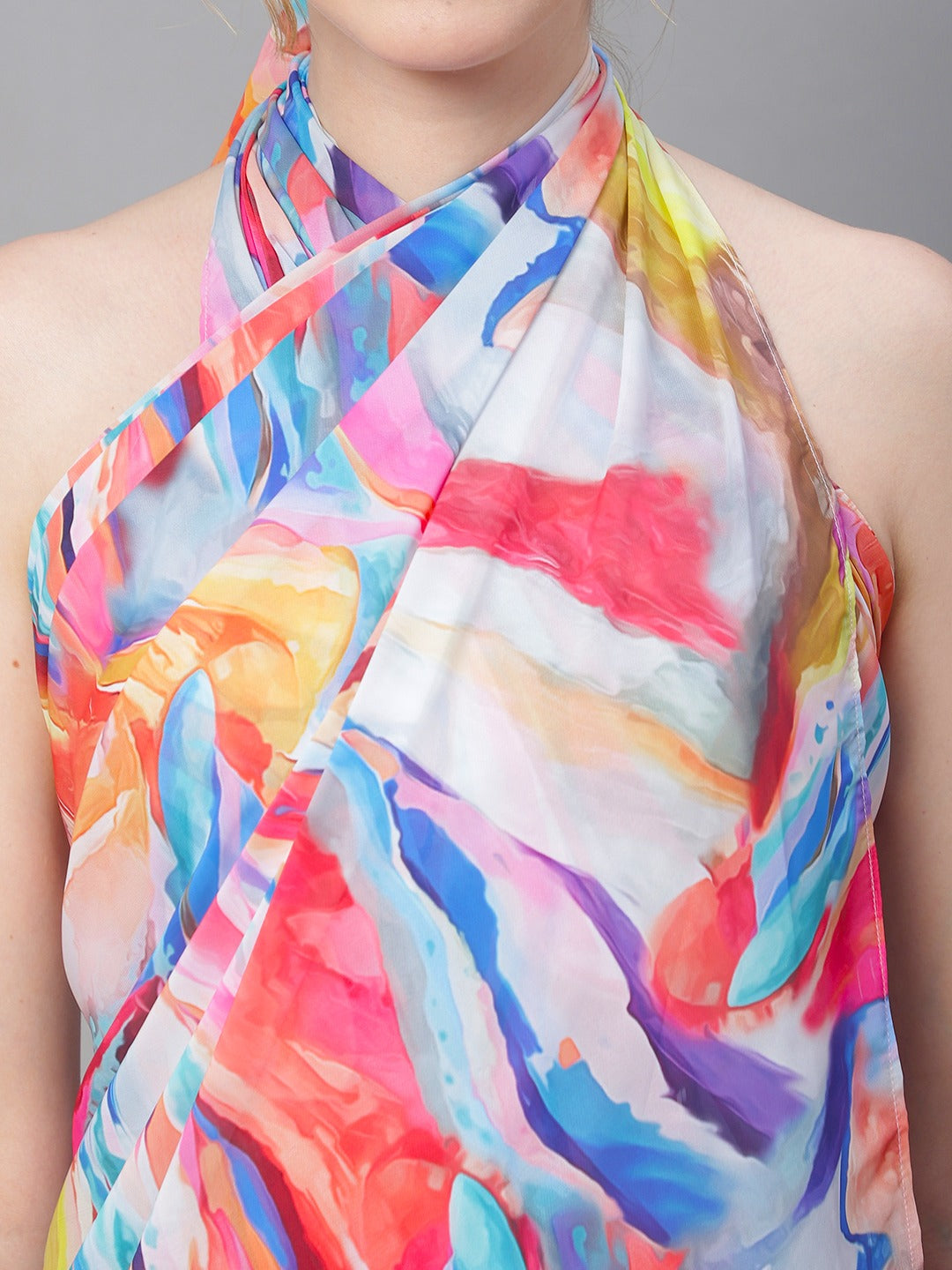 Multi Color Abstract Printed Georgette Coverup Beachwear Sarong For Woman Claura Designs Pvt. Ltd. Sarong Beachwear, Cover-up, Coverup, Free Size, georgette, multi color, Sarong, Swimwear