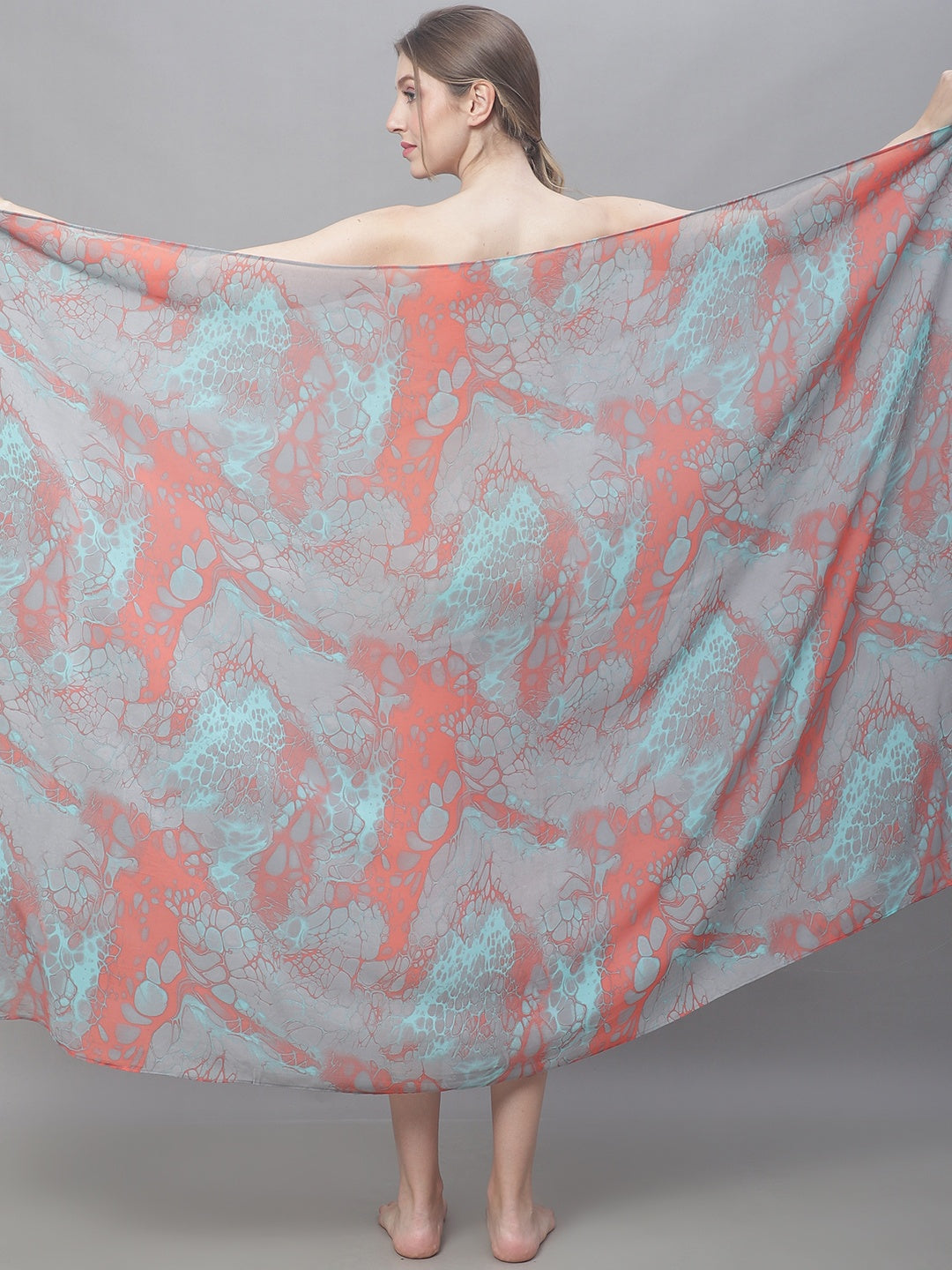 Peach Color Abstract Printed Georgette Coverup Beachwear Sarong For Woman Claura Designs Pvt. Ltd. Sarong Beachwear, Coverup, Free Size, georgette, peach color, Sarong, Swimwear