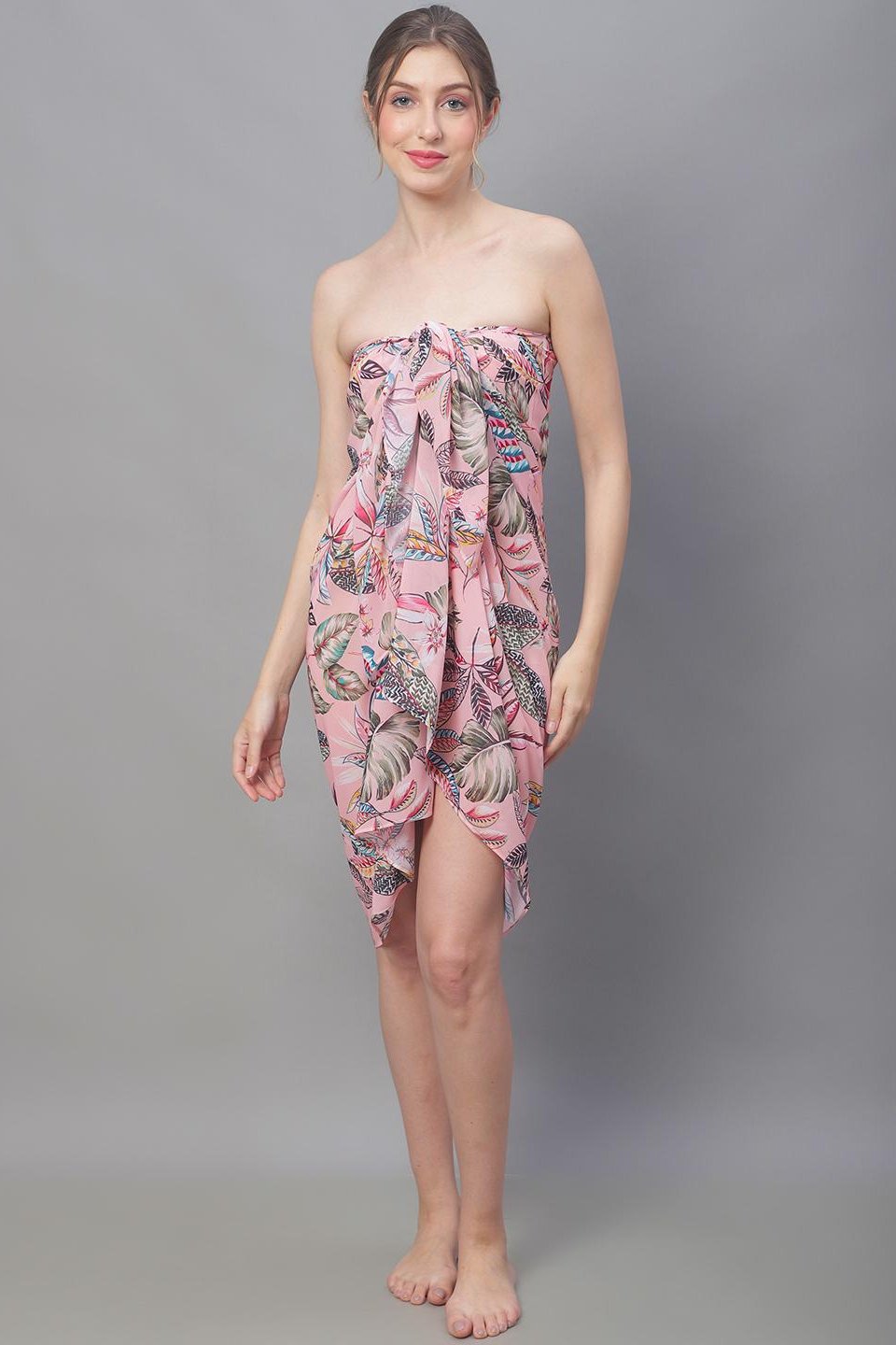 Woman wearing Pink Solid Beach Dress for Women