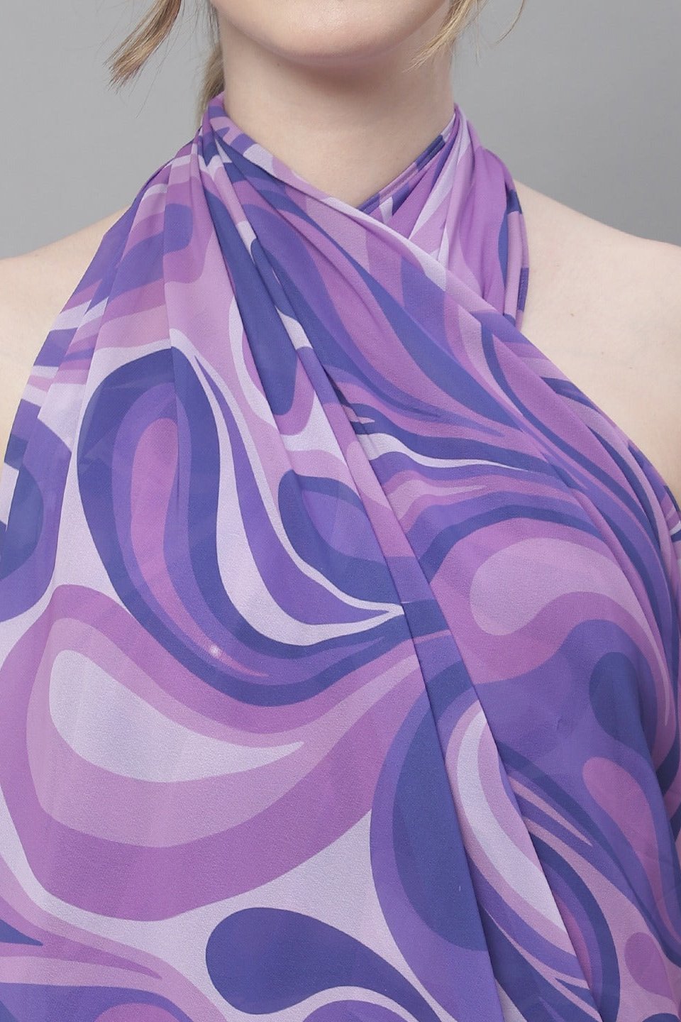Purple Color Abstract Printed Georgette Coverup Beachwear Sarong For Woman Claura Designs Pvt. Ltd. Sarong Beachwear, Cover-up, Coverup, Free Size, georgette, Purple, Sarong, Swimwear