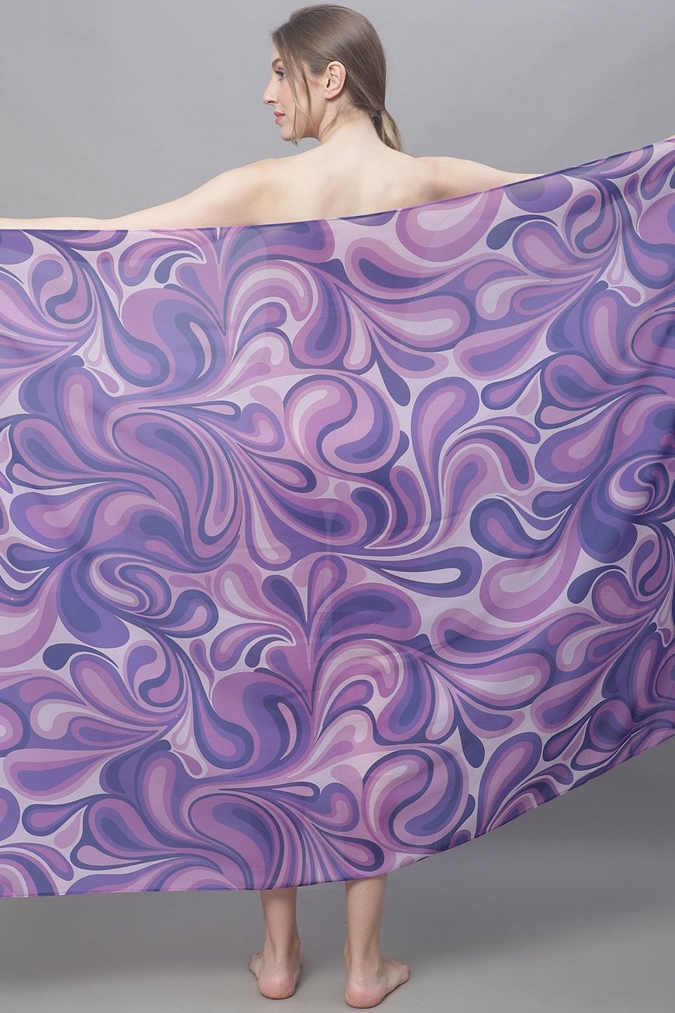Purple Color Abstract Printed Georgette Coverup Beachwear Sarong For Woman Claura Designs Pvt. Ltd. Sarong Beachwear, Cover-up, Coverup, Free Size, georgette, Purple, Sarong, Swimwear