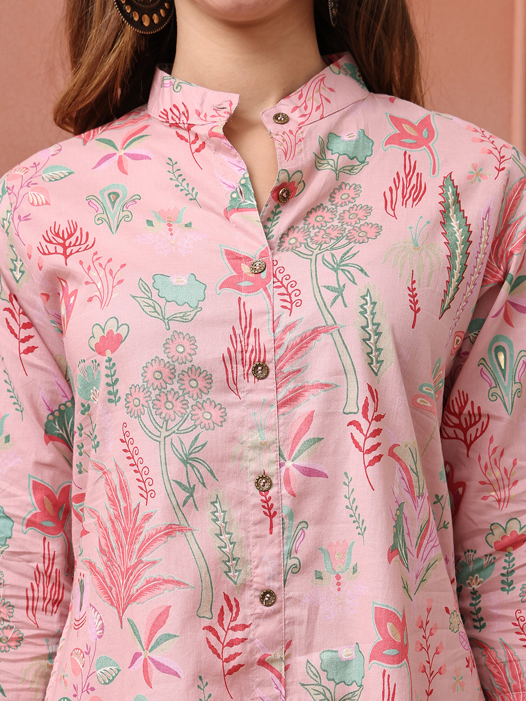 Pink Floral Printed Cotton Co-Ord Set for Women | S-3XL | Claura