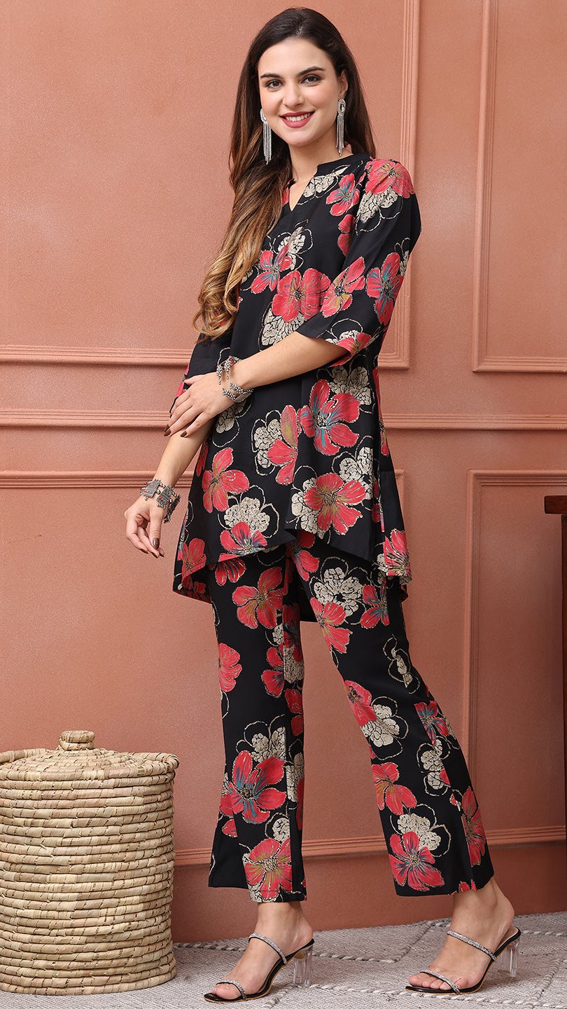 Black Co-Ord Set with Tailored Trousers & Tunic Top